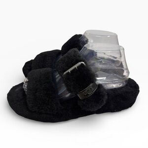 UGG Fuzz Yeah Sheepskin Shearling Slide Sandals Black Women’s Size US 9 EU 40